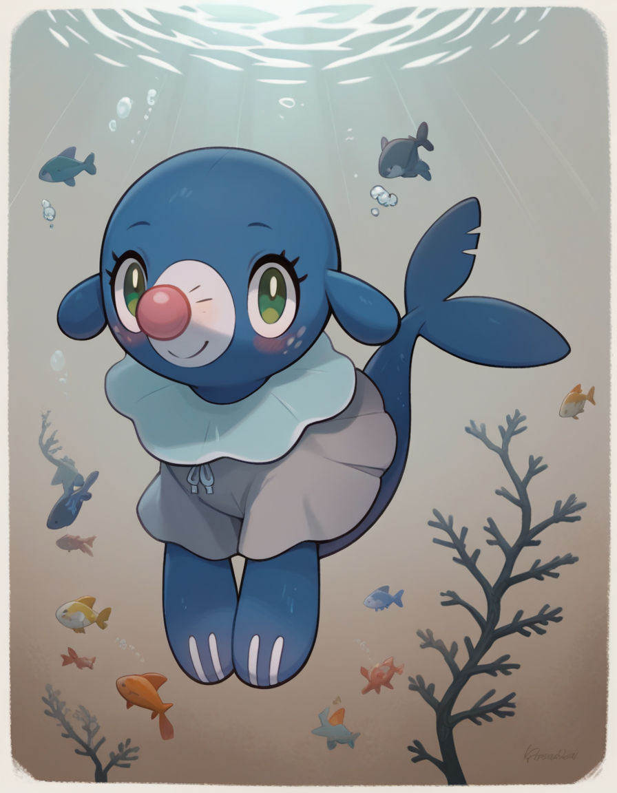 score_9, score_8_up, score_7_up, score_6_up, score_5_up, score_4_up, 1girl, full body, solo,
(orange college pullover sweatshirt), (grey socks), (grey skirt),
<lora:Popplio v1:0.8> popplio, blue fur, white snout, pink nose, droopy ears, whisker markings, blue collar, frilled collar, pokemon \(creature\), (seal \(animal\):1.2), green eyes, eyelashes, fish tail, flippers, freckles, light smile, blush, looking at viewer, (set in a haunting shipwreck, with eerie shadows, abandoned artifacts, darting fish, a mysterious, enchanting ambiance ), underwater, swimming,