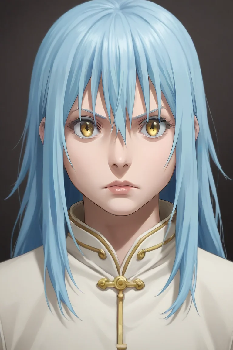 score_9, score_8_up, score_7_up, score_6_up, score_5_up, score_4_up, BREAK source_anime, (realistic:1.4), , upper body, , 1girl, solo, <lora:rimuru_tempest_pony:0.82>, rimuru_tempest, blue hair, yellow eyes, long hair, bangs, hair between eyes, , Shambhala: A hidden paradise where enlightened beings live in perfect harmony, Hands clenching into fists, indicating anger or frustration, <lora:sdxl_lightning_8step_lora:1>
