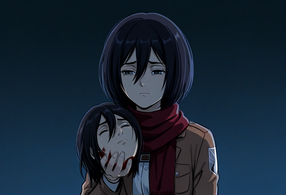 (masterpiece, high quality, amazing detail), highres, 1girl, mikasa ackerman, you can just give this kind of thing to men and they will be thrilled (meme), sad, holding, {severed head, eren yeager, close eyes, close mouth}
<lora:you_can_just_give_this_kind_of_thing_to_men_and_they_will_be_thrilled_meme-06:1>