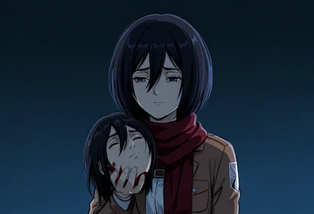 (masterpiece, high quality, amazing detail), highres, 1girl, mikasa ackerman, you can just give this kind of thing to men and they will be thrilled (meme), sad, holding, {severed head, eren yeager, close eyes, close mouth}
<lora:you_can_just_give_this_kind_of_thing_to_men_and_they_will_be_thrilled_meme-06:1>