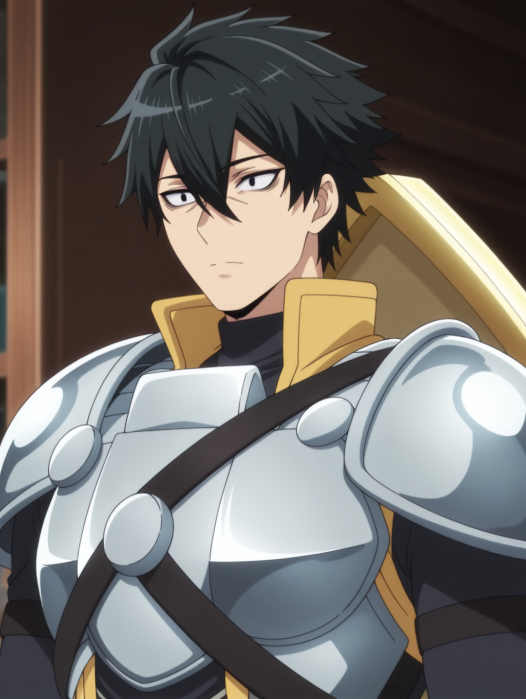 masterpiece, best quality, amazing quality, 1 boy, solo, male focus, Rud, hair between eyes, armor, black eyes, black hair