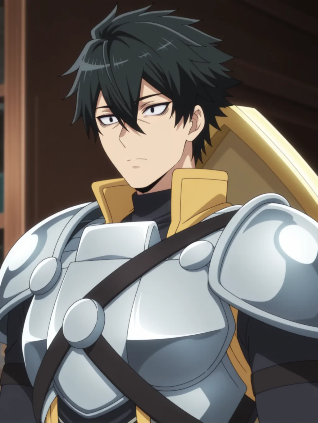 masterpiece, best quality, amazing quality, 1 boy, solo, male focus, Rud, hair between eyes, armor, black eyes, black hair