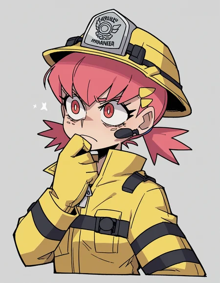 zPDXL, score_9, score_8_up, score_7_up, source_anime, 8k, absurdres,
1girl, solo, <lora:Vanitaker:1> vanitaker, Pokemon, Whitney, twintails, pink hair, short hair, small breasts, firefighter wearing High-visibility coat with reflective tape, utility pants with reinforced stitching, firefighter helmet with communication headset, waterproof boots, multi-tool, upper body, portrait,