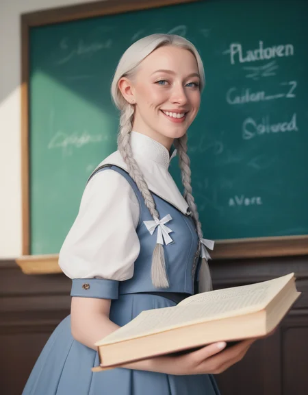 "hyper-detailed, fantasy, elven schoolgirl, twin braids with silver ribbons, magical academy uniform, glowing chalkboard, spellbook, arched back, mysterious smile" ,score_9, score_8_up, score_7_up, masterpiece, high quality, highres, best quality, <lora:mcnulty_epoch_10:1>