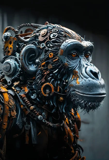 professional 3d model of [ dappled light on a black background : (Mechanical), rich deep colors, dark and moody, a mesmerizing blend of shadows, close-up portrait of street art by Bordalo II in downtown Lisbon, a mechanical merlin bird. strong contrast, stark, dramatic, high contrast, masterpiece, absurdres, intricate details <lora:TQ_-_Animals_Made_Of_Ruins:0.8> : 4], octane render, highly detailed, volumetric, dramatic lighting
