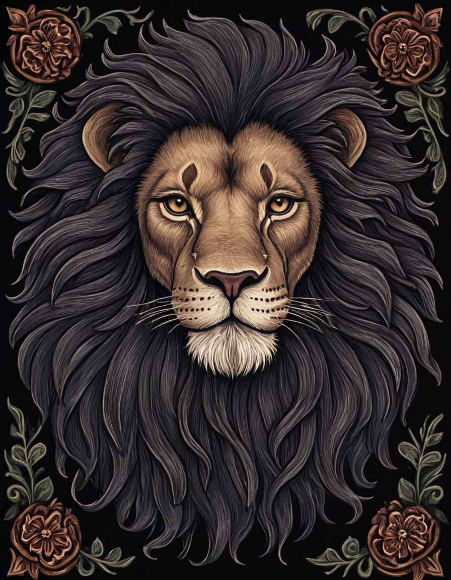 novuschroma81 style lion with mane portrait  illustration <lora:novuschroma81 style:1>