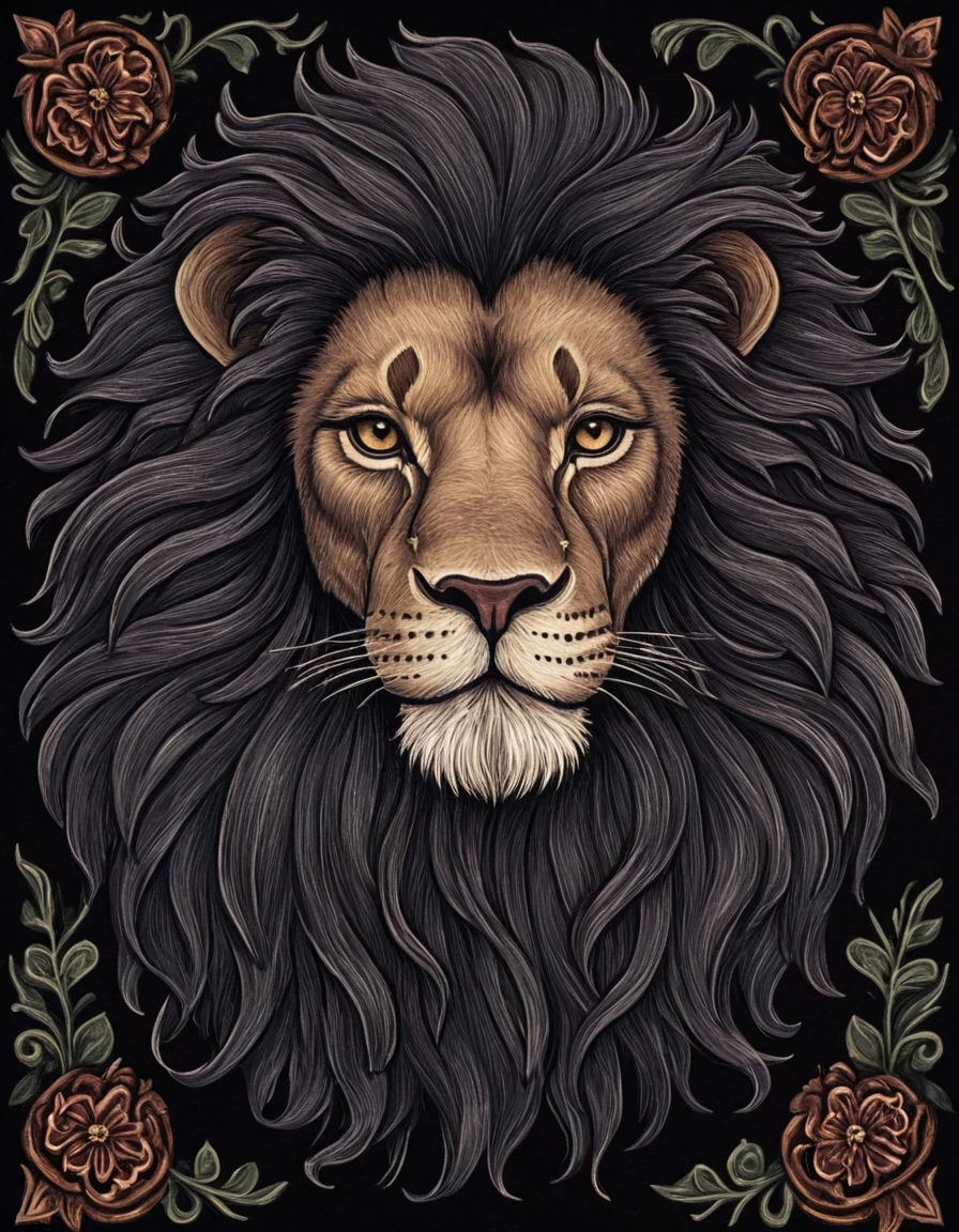 novuschroma81 style lion with mane portrait illustration <lora:novuschroma81 style:1>