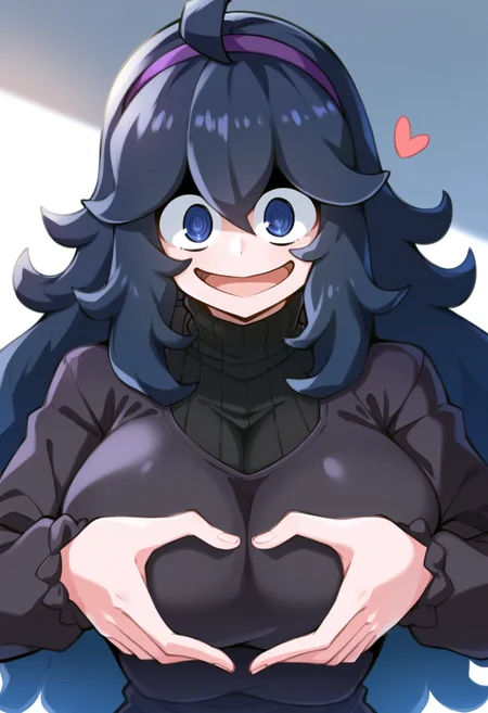 score_9, score_8_up, score_7_up, score_6_up, score_5_up, score_4_up,
gradient background,
refraction, caustics, rim lights, backlighting, bloom,
BREAK
source_anime, day, indoors, sky, sunlight, sunbeam,
BREAK
hex maniac \(pokemon\), 1girl, @ @, ahoge, hairband, heart, heart hands, large breasts, long sleeves, looking at viewer, open mouth, purple eyes, purple hair, purple hairband, ribbed sweater, smile, solo, sweater, upper body, long hair, bangs, blue eyes, black hair, dress, hair between eyes, turtleneck, messy hair,
<lora:Toudori-v1-PDXL:1>