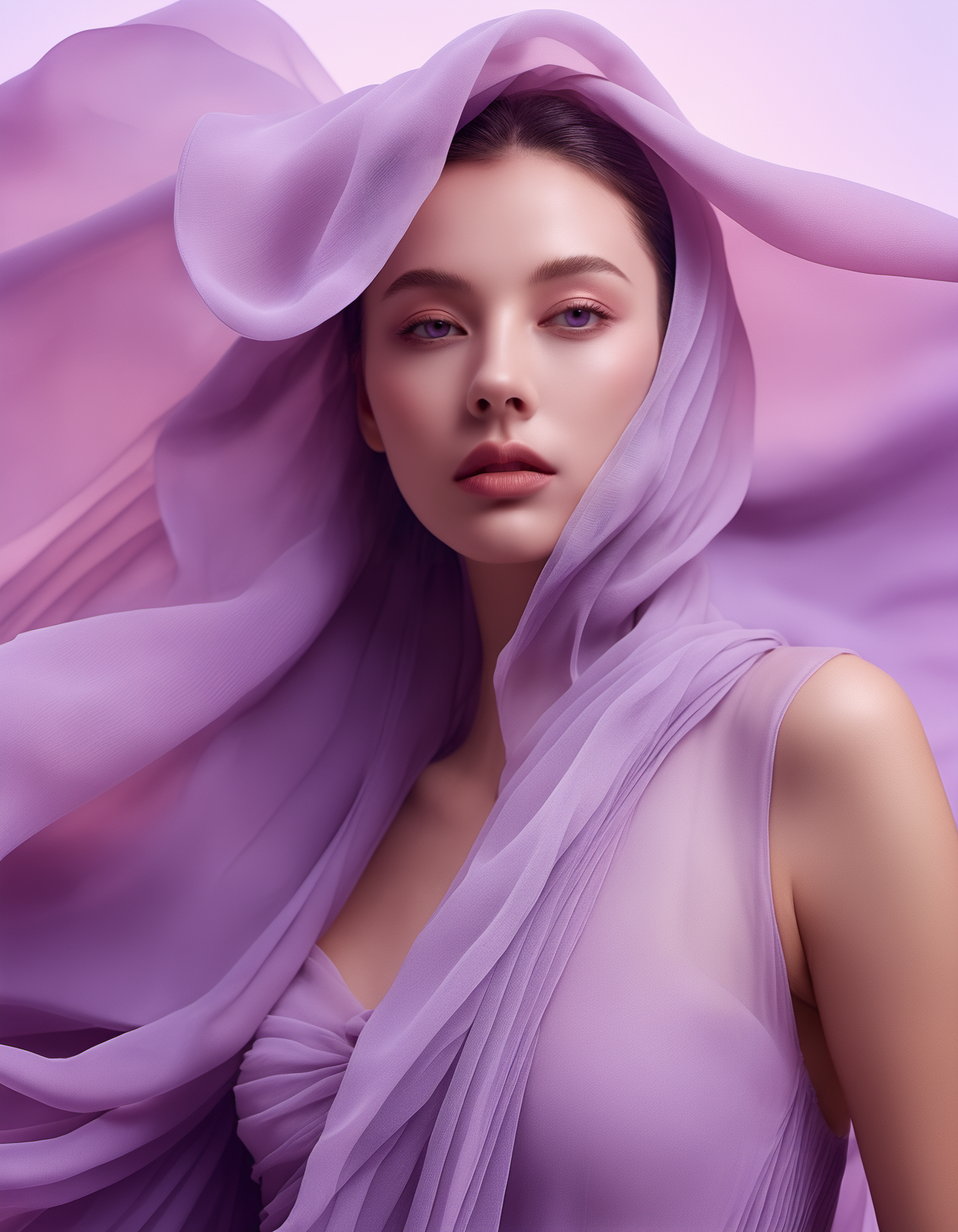 xxmixgirl, 1girl, female model, 20yo, wearing light purple chiffon fabric dress, light purple, chiffon fabric coral dress, coral dress, ((dancing, dancing ballet, bare feet touching the ground, pose for photo, full body, full body shot)), by David LaChapelle, loving eye, look at viewer, BREAK
light purple chiffon fabric backdrop, light purple chiffon fabric background, perfect face, alluring eyes, skin pores, Thorough, front view, highly detailed skin, highly detailed, intricately detailed, seductive makeup, (high quality, masterpiece, soft lighting, ground level)
<lora:chineseAngela:0.2> <lora:FilmVelvia3:0.8> <lora:coraldress-000008:0.8> <lora:High-key lighting Style:0.6>