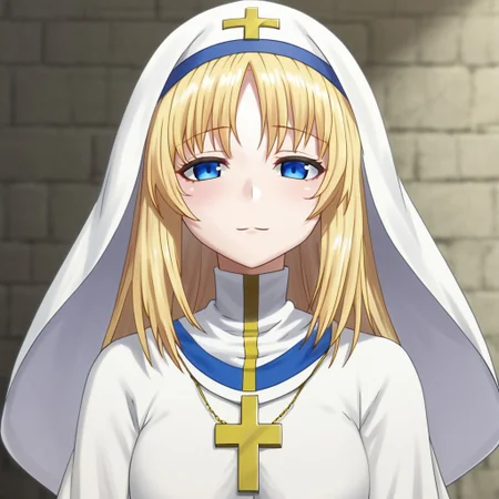 mana_sk style, 1girl, solo, woman, blonde hair, white toga, holy, priestess, very beautiful, portrait, focus on face,