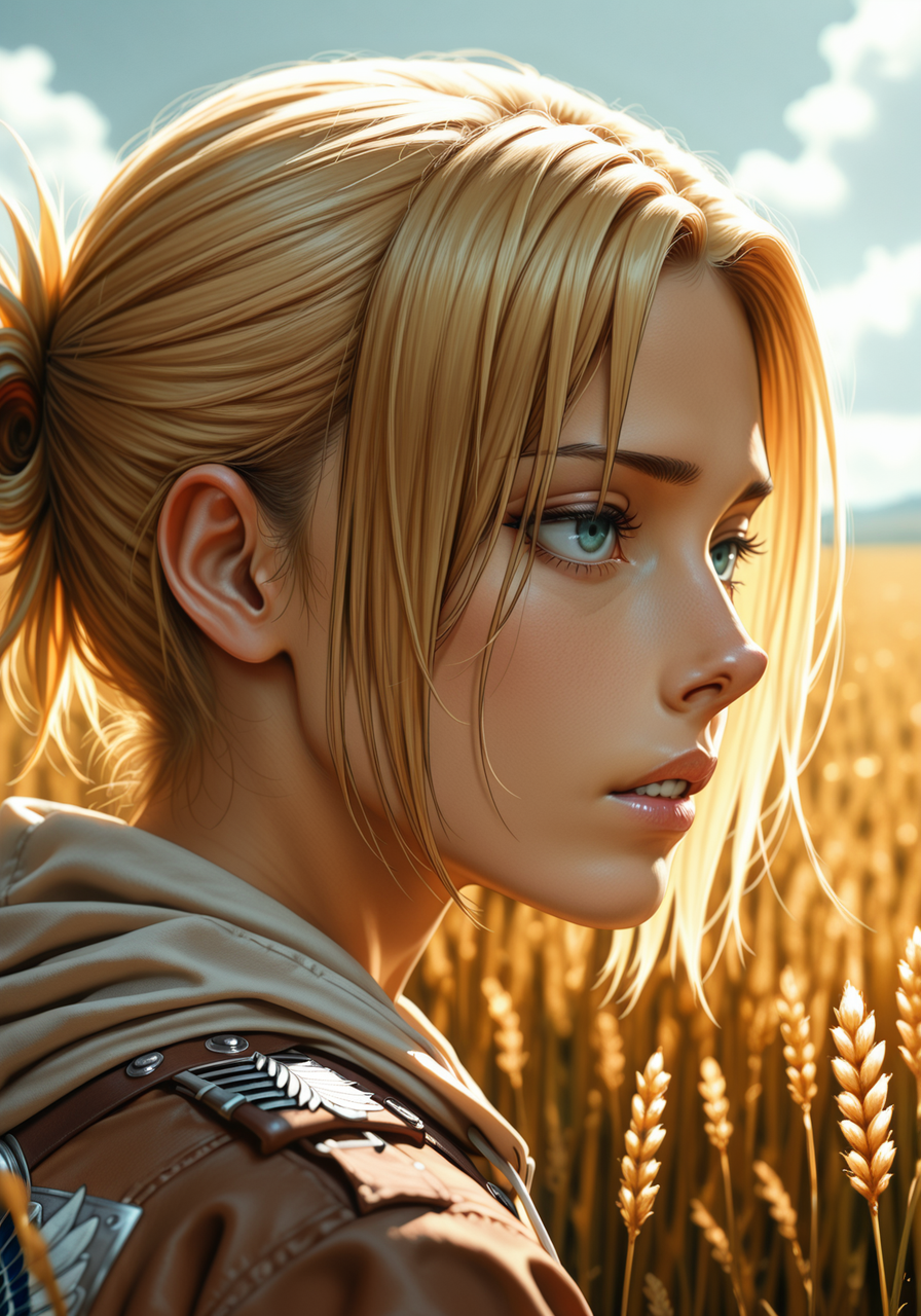 embedding:IllusP0s, realistic, close-up, Annie Leonhart_\(shingeki no kyojin\), field of wheat background, 1girl, solo,<lora:realistic.safetensors:1.0:1.0>