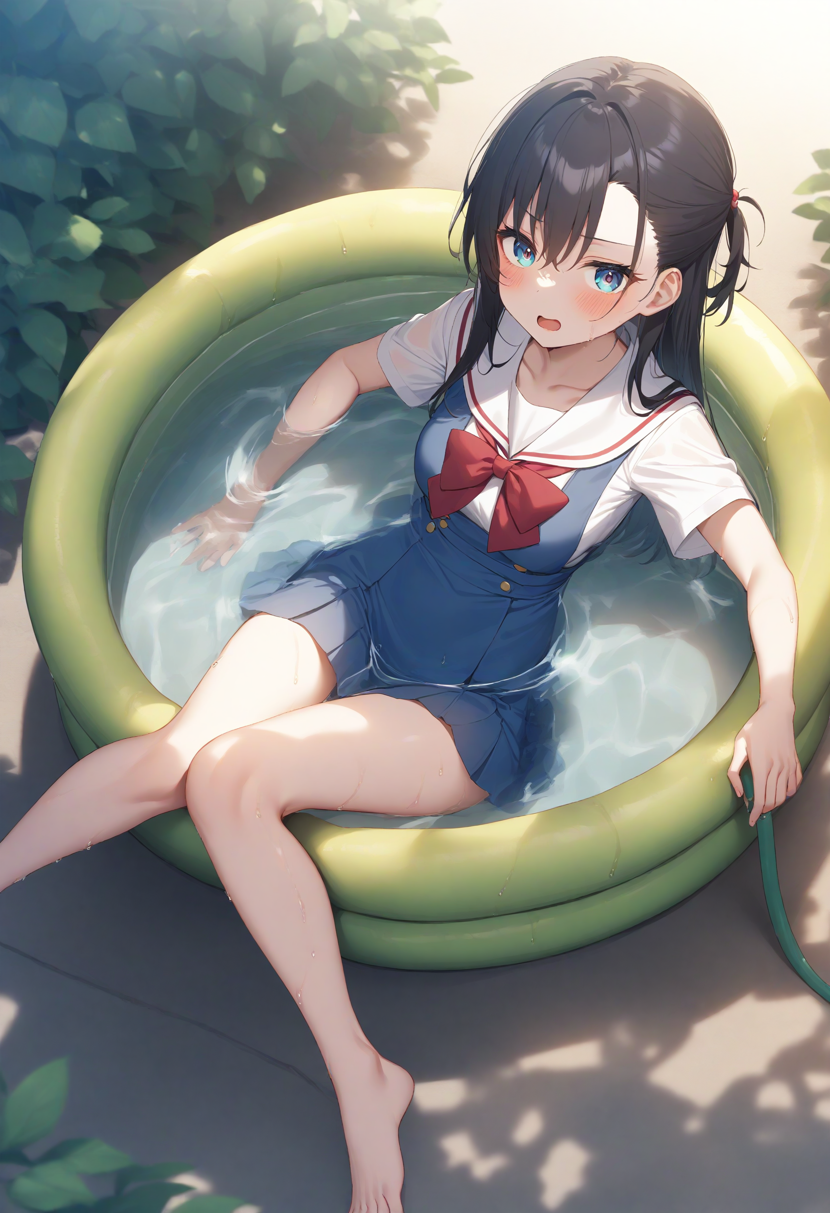 1girl,sincos, ningen mame, toosaka asagi,solo,medium breasts,school uniform,
wading pool,partially submerged,water,wet,outdoors, hose,barefoot, day,lying,<lora:wadingpool_XL_v1:0.8>
from above, cinematic angle, looking at viewer, black hair, white eyes,expressionless, open mouth, half updo hair,,
best quality, very aesthetic, absurdres