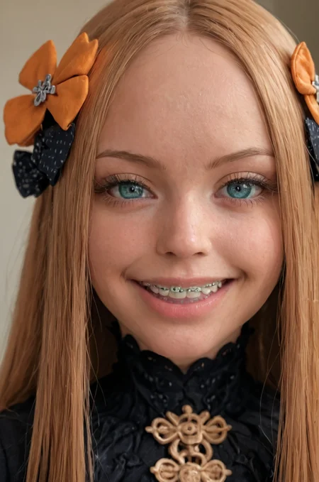 Stable_Yogis_PDXL_Positives, looking at viewer, 1girl, abigail williams \(emerald float\) \(fate\), fate/grand order,close-up smile <lora:Braces_Only:1.0>