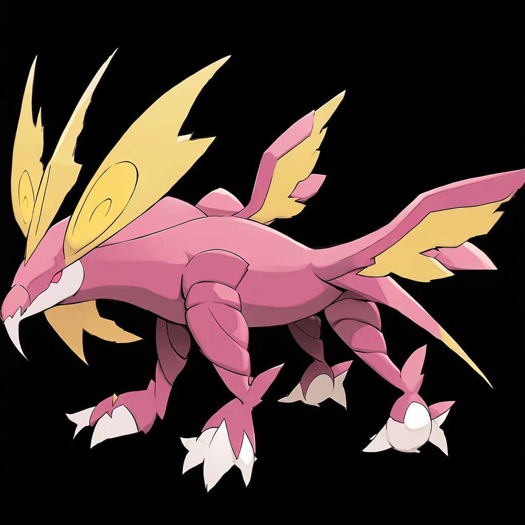 watercolor creature art, <lora:pokemon_pony_xl:1>, Type: Poison, Type: Poison Egg Group: Water 2, is a pokemon creature that It possesses a row of Pink spines along its forearms, used in defense and during mating displays,Its snout is elongated and houses rows of sharp, Red teeth,It can whistle a tune that manifests as yellow (orange:0.8) notes floating in the air a visual symphony,Its body emits a Maroon aura that can influence the emotions of those around it,A Fuchsia aura surrounds it when it sings, a melody that heals the wounds of the earth and soothes the spirits of the forest score_9, score_8_up, score_7_up, score_6_up, score_5_up, score_4_up.  Simple black background, (Masterpiece:1.3) (best quality:1.2) (high quality:1.1)