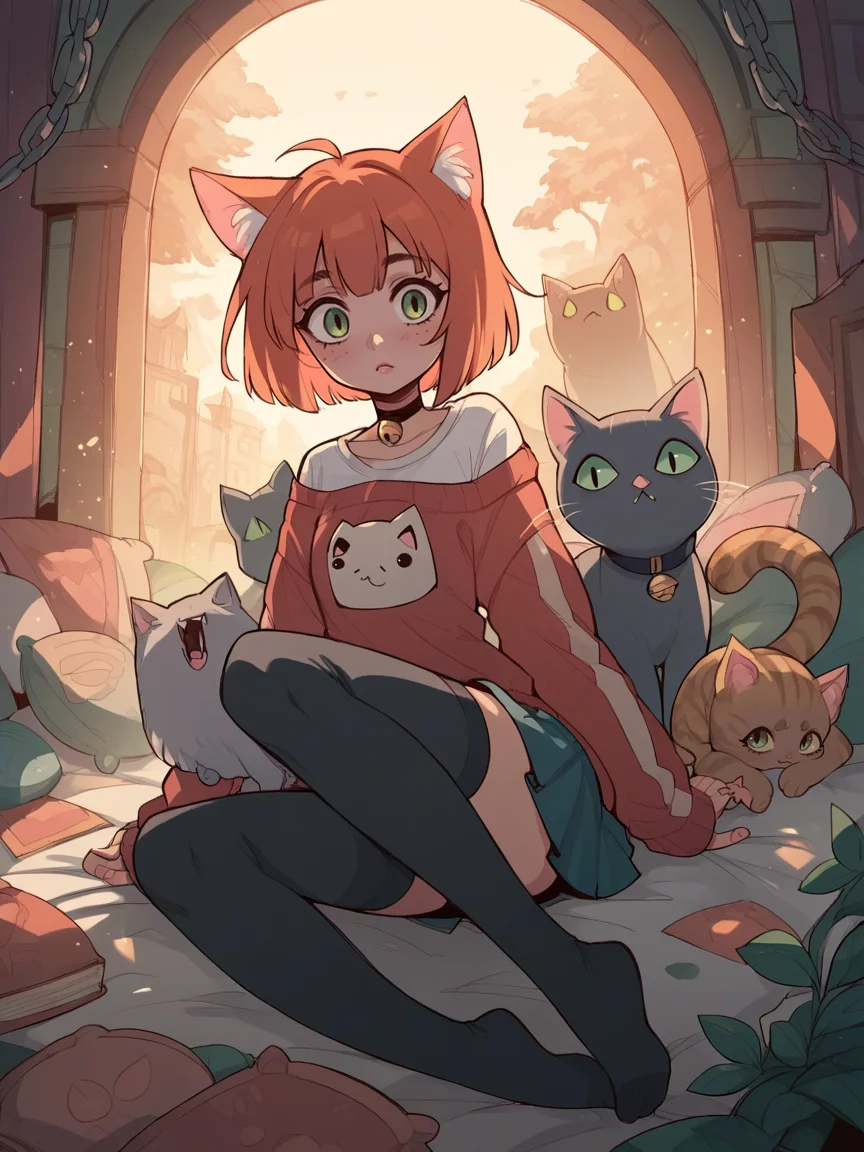 source_anime, score_9, score_8_up, score_7_up, score_6_up, score_5_up, cat girl, thighhighs,  <lora:D4lm4uXLP:1> d4lm4u