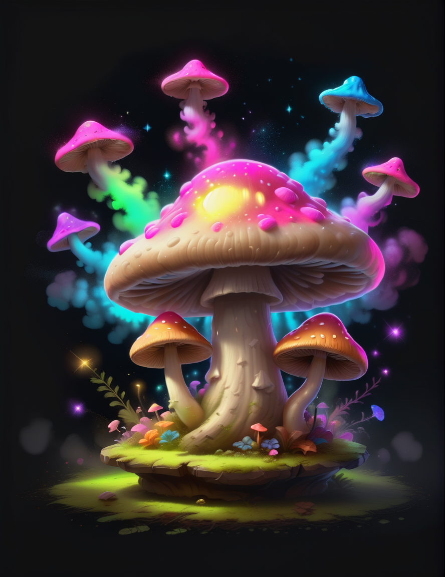<lora:ChalkDustStyleSDXL:1> a glowing magical mushroom in the style of chalkdust, 8k, releasing neon glowing spores, digital art, high quality, highly detailed