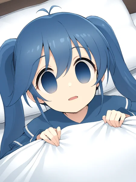 masterpiece,(best quality),
1girl,under covers,
<lora:imaichi_moenai_ko_A_XL_v1:0.9>,imaichi moenai ko,twintails,blue hair,very big eyes,empty eyes,blue eyes,