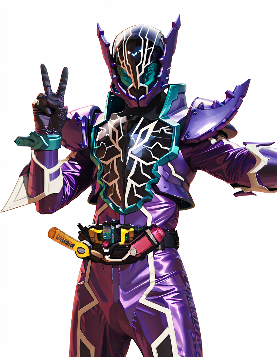zigou masterpiece, best quality, amazing quality, very aesthetic, absurdres, selfie of KRROGUE, looking at viewer, robot, solo, KOGUE helmet, KOGUE armor, KOGUE bodysuit, KOGUE belt, KOGUE holster, KOGUE gloves, peace sign, white background zigou <lora:zigouILL:1> <lora:Kamen_Rider_Build_-_Masked_Rider_Build_ä»®é¢ã©ã¤ãã¼ãã«ã_16_in_1_v2:1>