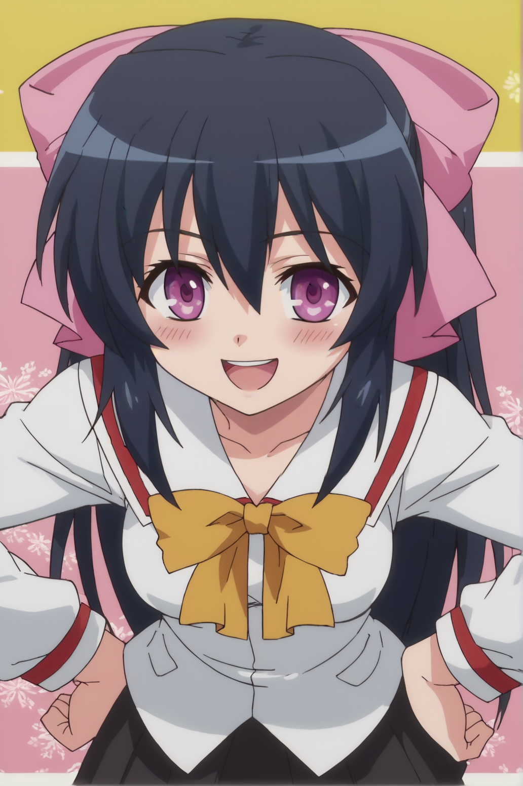 score_9, score_8_up, score_7_up,anime_source, source_anime, best background, detailed background, anime screencap,  Himari Noihara, school outfit, blush, bent over, hands on hips, happy, :p, <lora:JN_Himari_Noihara:0.8>