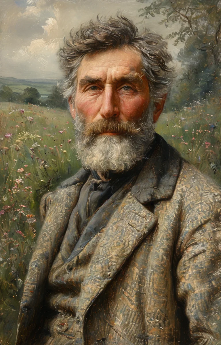 masterpiece,best quality,<lora:tbh136-sdxl:0.85>,portrait of  man,illustration,style of Helen Allingham
