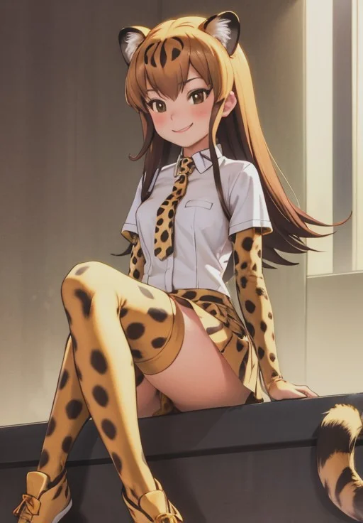 <lora:Cheetah:0.8>, Cheetah,1girl, solo, smirk, sitting,, (masterpiece, best quality, detailed:1.3), charming