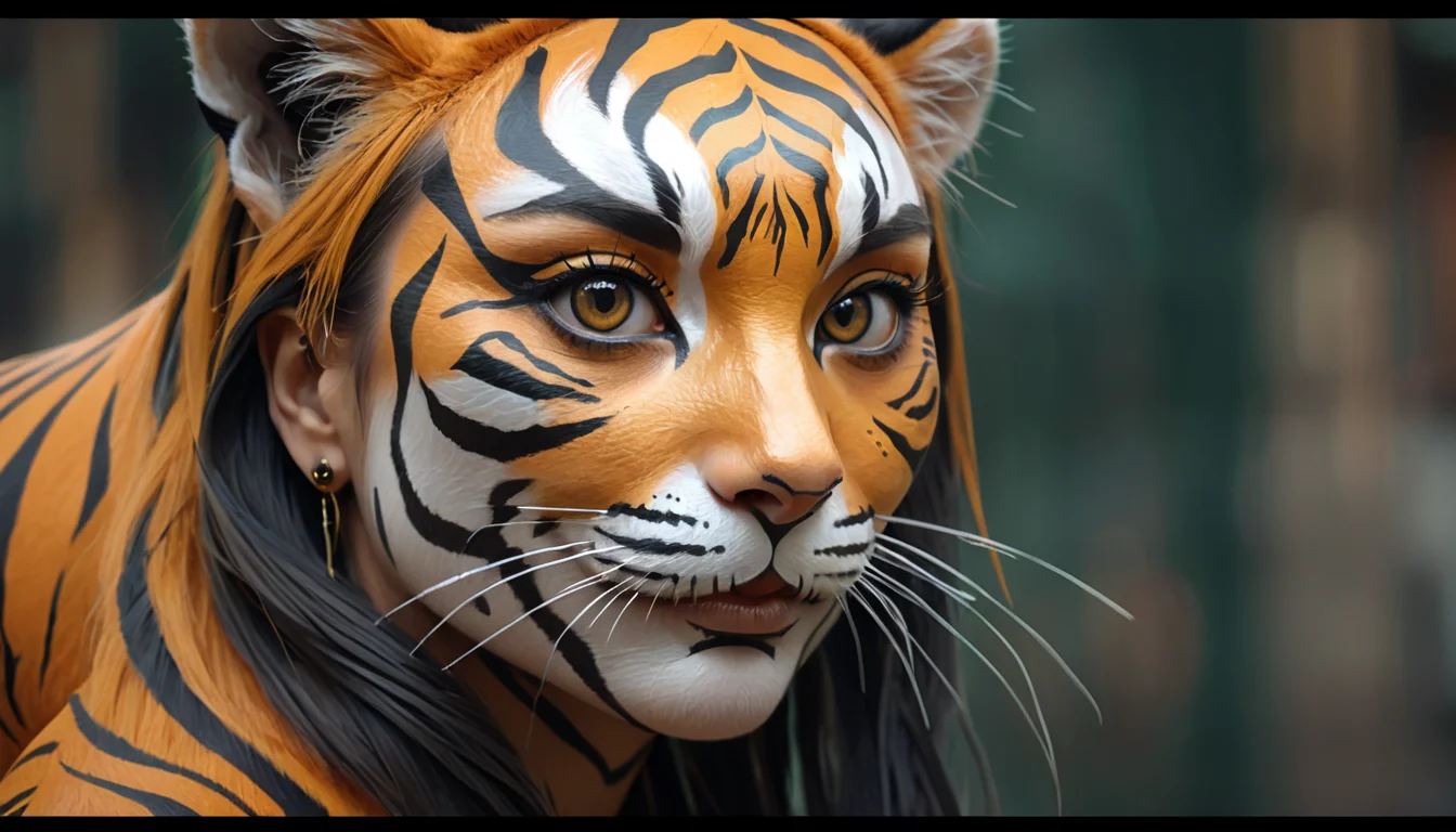 positiv Clip L:
an award-winning, cartoon, of a woman with her face painted like a tiger, tiger face, tiger tail, intricate, highly detailed, smooth, artstation, digital illustration by Ruan Jia and Mandy Jurgens and Artgerm and Wayne Barlowe and Greg Rutkowski and Zdislav Beksinski
positiv Clip G:
an award-winning, cartoon, of a woman with her face painted like a tiger, tiger face, tiger tail, intricate, highly detailed, smooth, artstation, digital illustration by Ruan Jia and Mandy Jurgens and Artgerm and Wayne Barlowe and Greg Rutkowski and Zdislav Beksinski