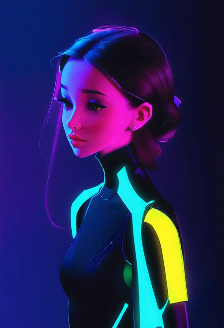cinematic still frame, stylish neon futuristic clothes, black background, artistic, effect lighting, <lora:SamdoesartsV1:1>