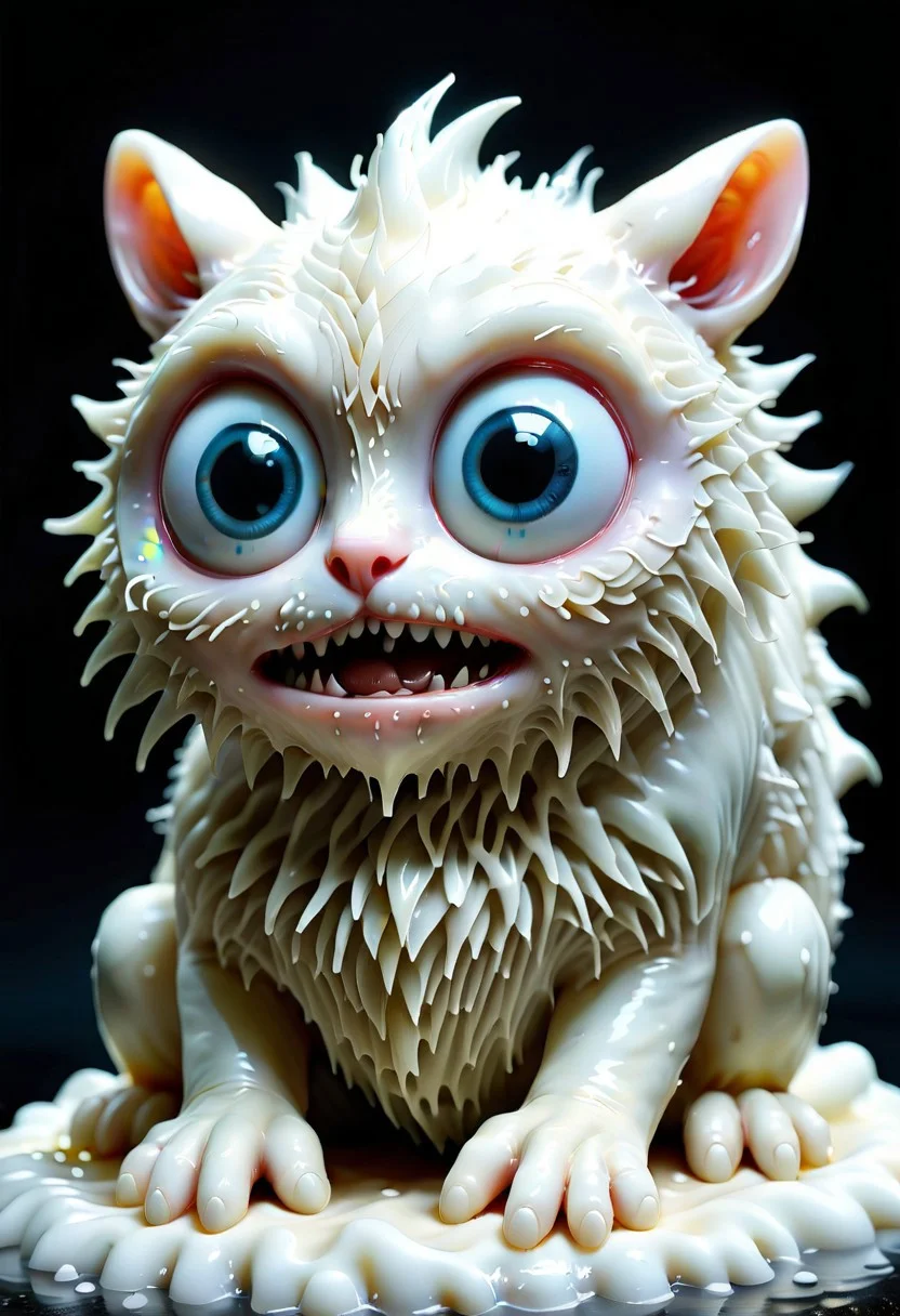 the creepiest yet cutiest creature with big kawaii eyes made out of White wax ever known to man
