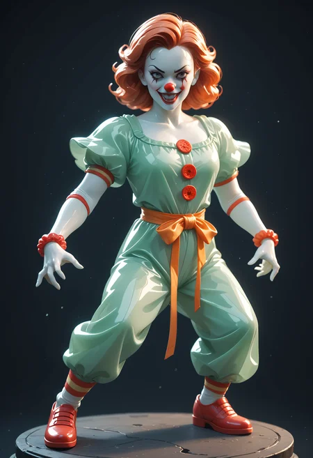 score_9, score_8_up, score_7_up,
creepy clown made of jade, action pose, dark background,
WORLD MORPH JADEITE