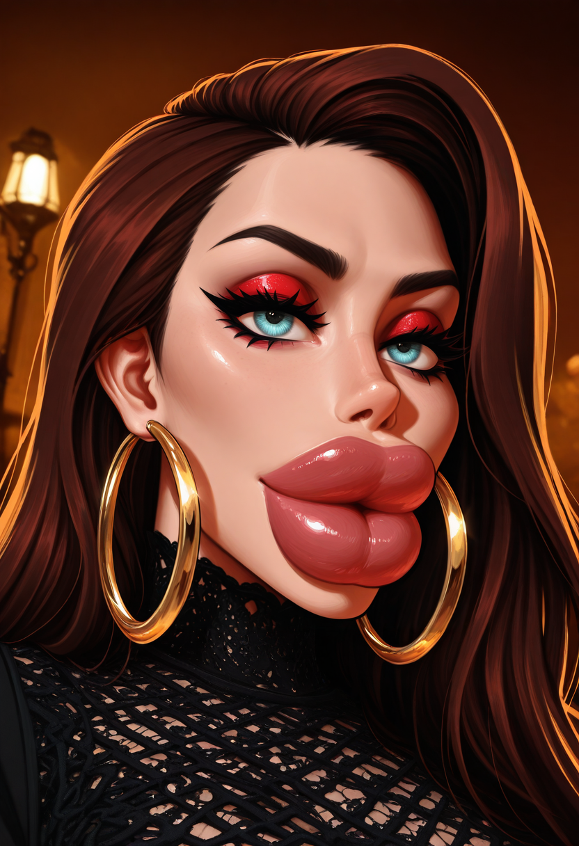 lazypos ,sxy5tyle ,makeup,hoop earrings,  thick lips,<lora:raiou_nobl:0.8>  <lora:Giant_Fake_Breast_Lifted_ILL:0.6> <lora:LusciousLips:0.6>