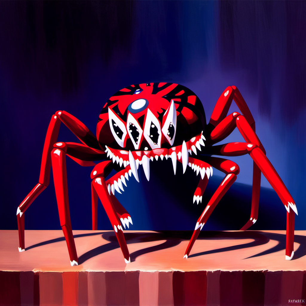 painting of Spider with sharp teeth, George Condo Style, horror(theme), <lora:MBTDF xl-000003:0.9>