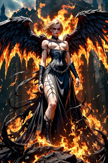 (photorealism:2), dynamic pose,
ominous silhouette of an angel of death, sickles, infernal fire, burning with hatred, black ravens, dark fantasy illustration, vibrant colors, high contrast, hyper-realistic, dynamic, detailed, high-definition, intense, mythical, captivating, dramatic, powerful, imaginative
<lora:EdobHorrorLandscape_XL_v1.0:1.5> EdobHorrorLandscape, t <lora:SDXLHighDetail_v5:1>