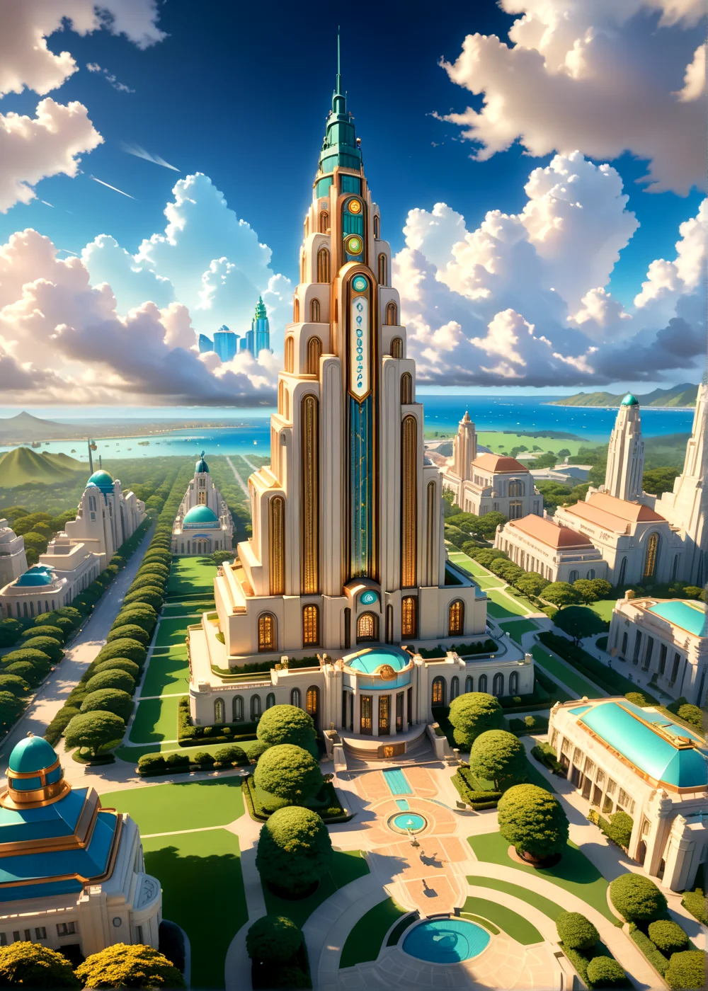 score_9, score_8_up, score_7_up,
<lora:Art_Deco_(Architecture)_(SDXL)_(AD):1> Art Deco, scenery, architecture, monumental architecture, building, city, cityscape,
8K, In'ei, chiaroscuro, rim lighting, perfect depth of field shot, beautiful, subsurface scattering, idealized city, wide beautiful boulevards, busy city center, parks and manicured lawn areas, large parks, plazas, detailed fluffy anime clouds, skyscrapers, made out of limestone, art deco windows, photographic realism, soft lighting, soft shading, art by Thomas Kinkade,
BREAK zPDXL, zPDXLxxx, <lora:wowifierXL:0.2> art by mooncryptowow <lora:sdxl_lightning_8step_lora:0.4> <lora:detailed_notrigger:0.5>
