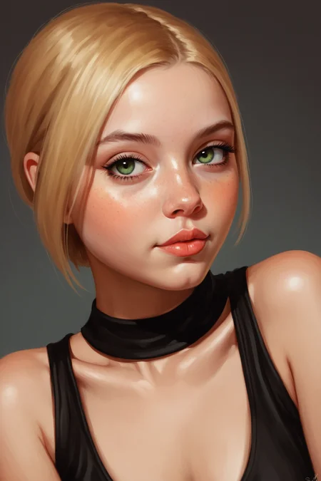 digital painting by Amy Earles and Sam Spratt in the style of Thomas Saliot of a cute fit 18 year old rave_girl's face and cleavage <lora:EnvyStudioPortraitXL01:0.35>