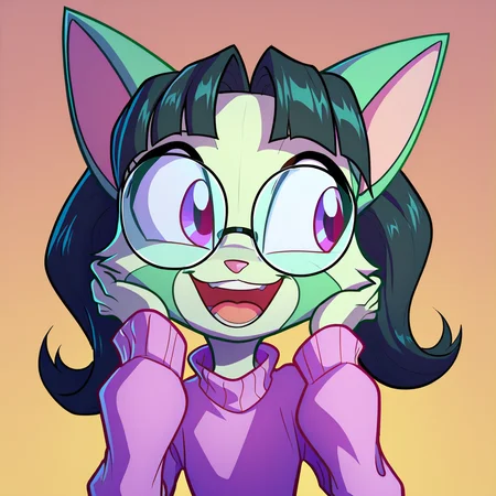 score_9, score_8_up, score_7_up,
Dreamkeepers,lilith_calah, ,1girl,solo,smile,open mouth,simple background,black hair,animal ears,purple eyes,glasses,cat ears,happy,white fur,animal nose,green hair,
,<lora:dreamkeepers_multiple_Characters:0.8>,