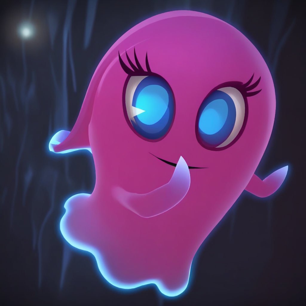 score_9, solo, pin_paga, pink ghost, blue eyes, floating,