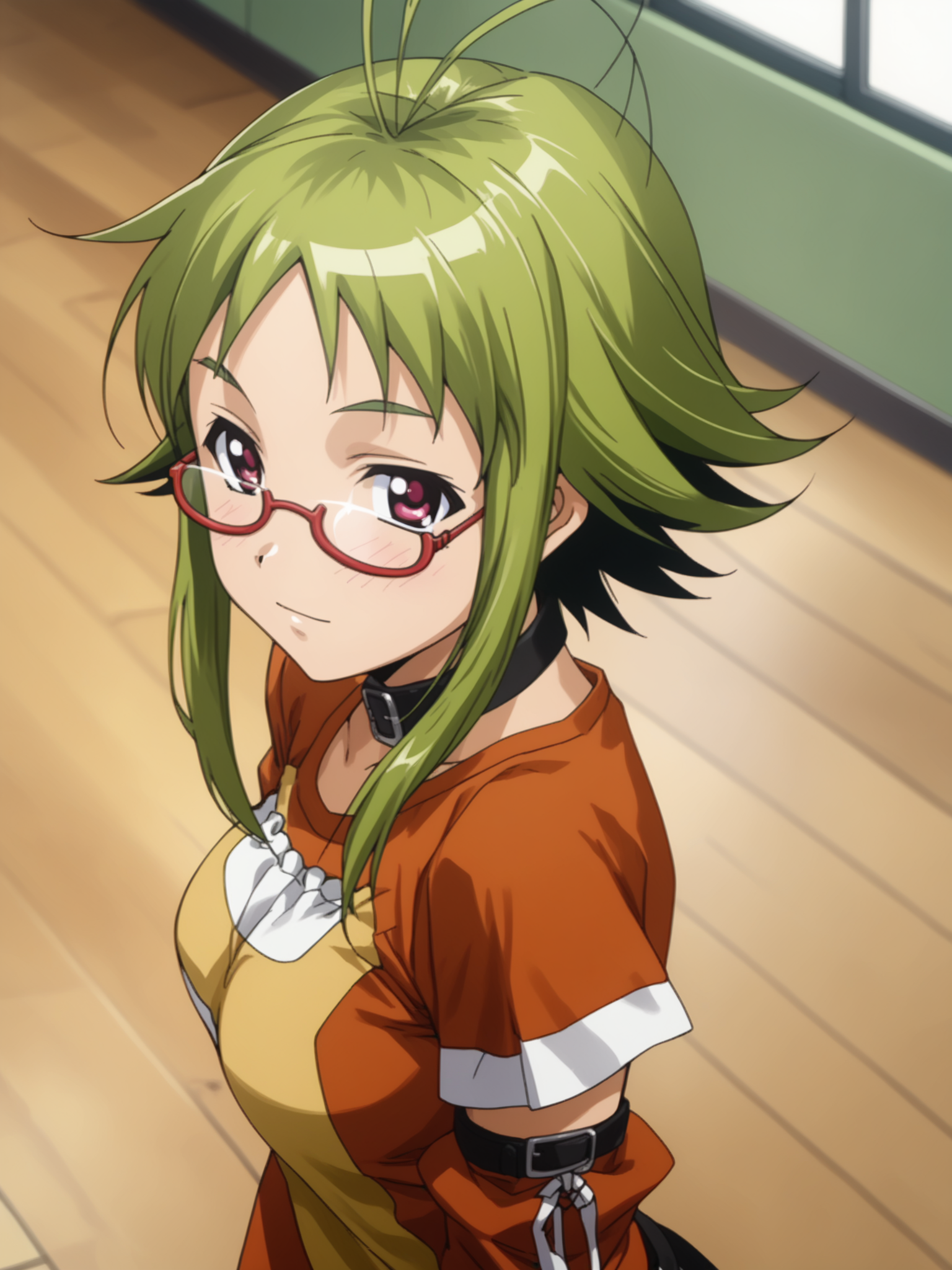 <lora:happy_tentacle-ikachihaya-v0.2-000010:1>, ht_ikachihaya, glasses, collar, antenna hair, medium breasts, two-tone shirt, orange shirt, yellow shirt, detached sleeves blush cowboy shot, 1girl, (petite:1.2), solo focus, (looking at viewer:1.1), , (depth of field:0.8), from above, [(realistic, photorealistic:1.2):(realistic:1.3):22], [(3d:1.2)::10], <lora:LUUNA's Lunas-NijiJourney-SDXL-B2:0.5>, nijijourney, <lora:prgfrg23's Counterfeit-V3.0 Style SDXL_LoRA_Pony Diffusion V6 XL:0.3> <lora:Shed_The_Skin's StS_age_slider_v1_initial_release:-1>, score_9, score_8_up, score_7_up, score_6_up, score_5_up, score_4_up,