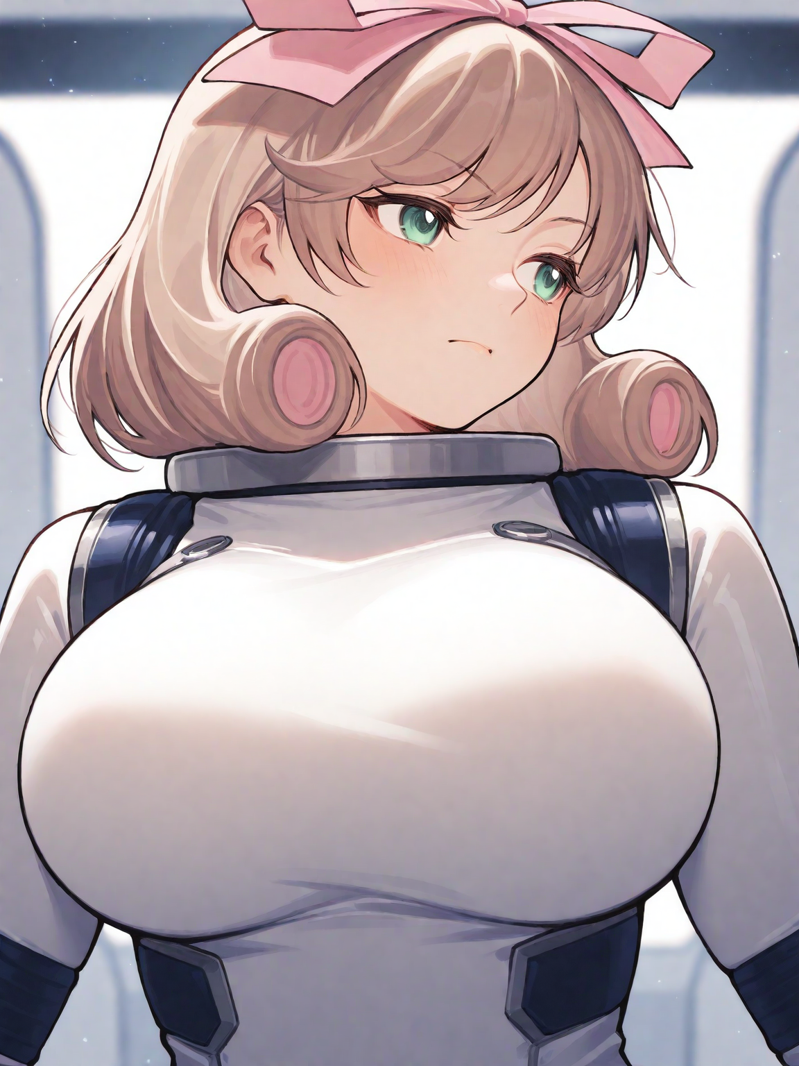 masterpiece, best quality, good quality, masterpiece, best quality, very aesthetic, (tsuvida:0.5)
(solo:1.4), Haruka_IL, light brown hair, short hair, drill hair, hair ribbon, green eyes, large breasts, BREAK, spacesuit
outer space, flying
<lora:Haruka_IL:1>
<lora:ponyv5_noobE11_1_adamW:0.7>
<lora:ai_styles_collection_noob_vpred-0.6_v3:0.5>