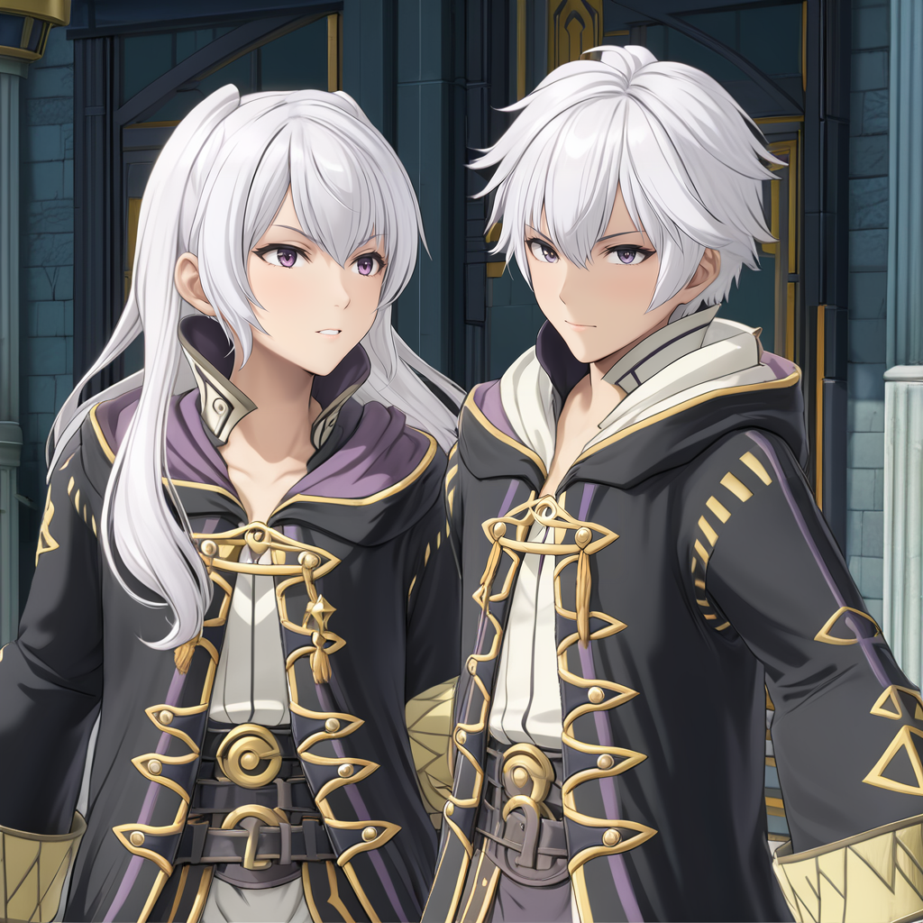 RobinFEXL, 1boy 1girl, white hair, wizard, , (anime, masterpiece, intricate:1.3), (best quality, hires textures, high detail:1.2), (4k),(incredibly detailed:1.4),UHD, 8K, ultra detailed <lora:RobinFEXL:.9>