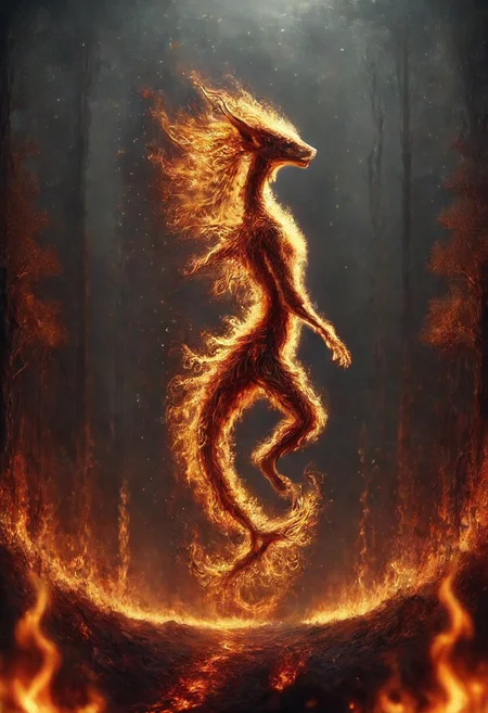 Shark, floating, burning forest, orange fur, walking, flames on paws, grey background,{{best quality}}, {{amazing quality}}, {{very aesthetic}}, best quality, very aesthetic, absurdres, blurry background, , best quality, amazing quality, very aesthetic, absurdres, Rastex,