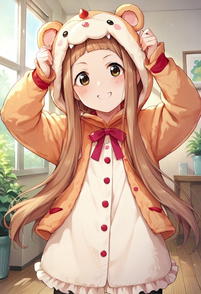 score_9, score_8_up, score_7_up, source_anime,ichihara nina, long hair, brown hair, brown eyes, cosplay, animal costume, smile