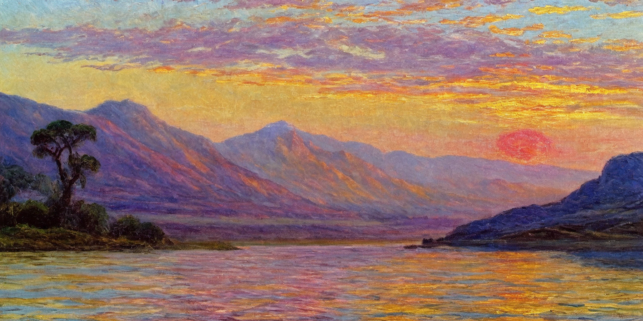 The glorious sunset fades into the mountains, and the mighty Yellow River rolls into the endless ocean. in the style of {Monet:Matisse:0.5}.
 <lora:ClassipeintXL1.9:1>
