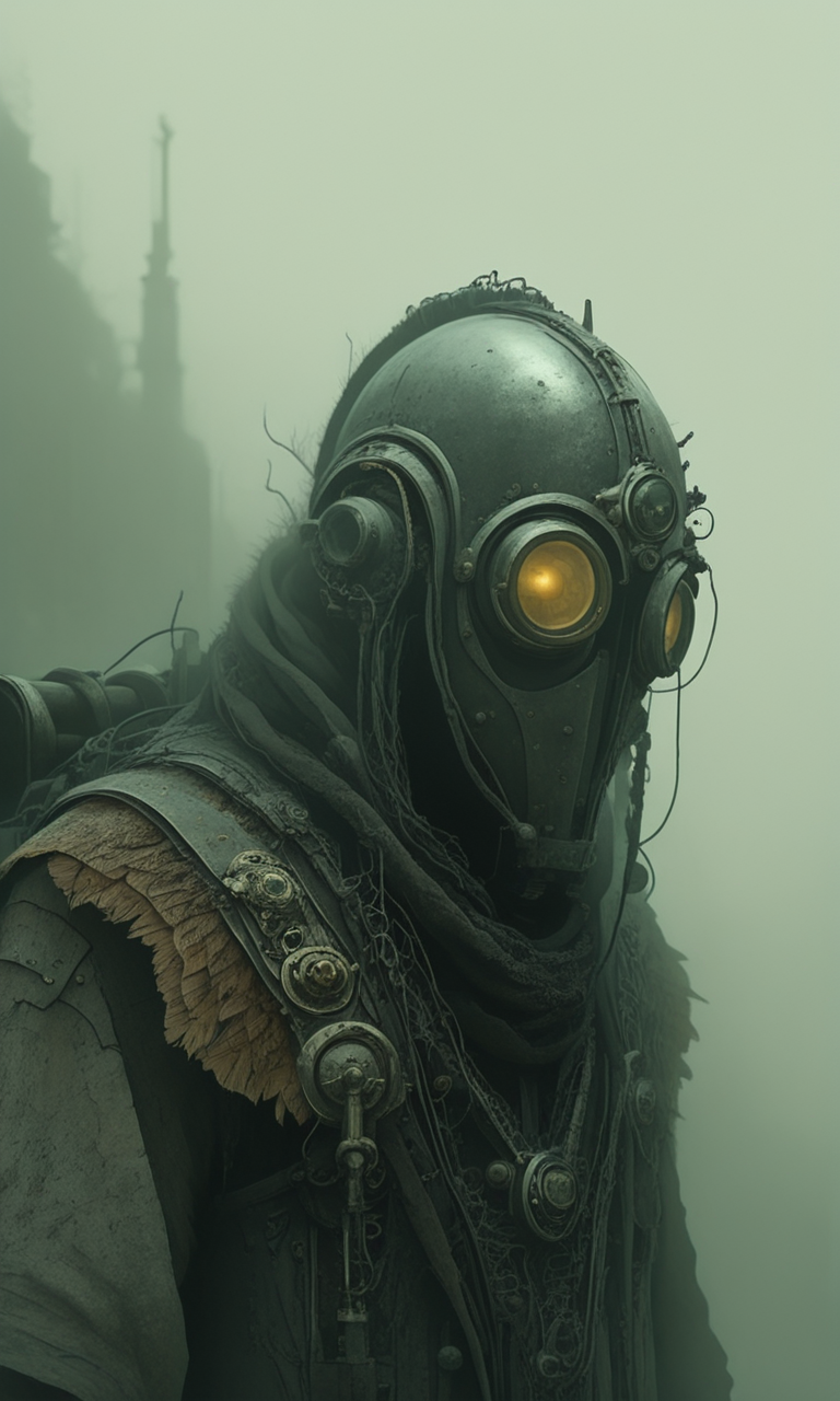 detailed atmospheric photograph of a rugged weathered man in a steampunk-inspired outfit featuring a metal helmet goggles and intricate accessories set against a misty foggy background, <lora:- iLL -PdJ_highres_counterweight_V1.0-step00004500:.8>,  <lora:dark-moody-ill:0.8>  <lora:- iLL - the_edgy_mech_V2.0-step000013500:0.4>   <lora:Illustrious:0.4> <lora:- iLL - depth_offset_combined_V1.0-step00002000:.8>