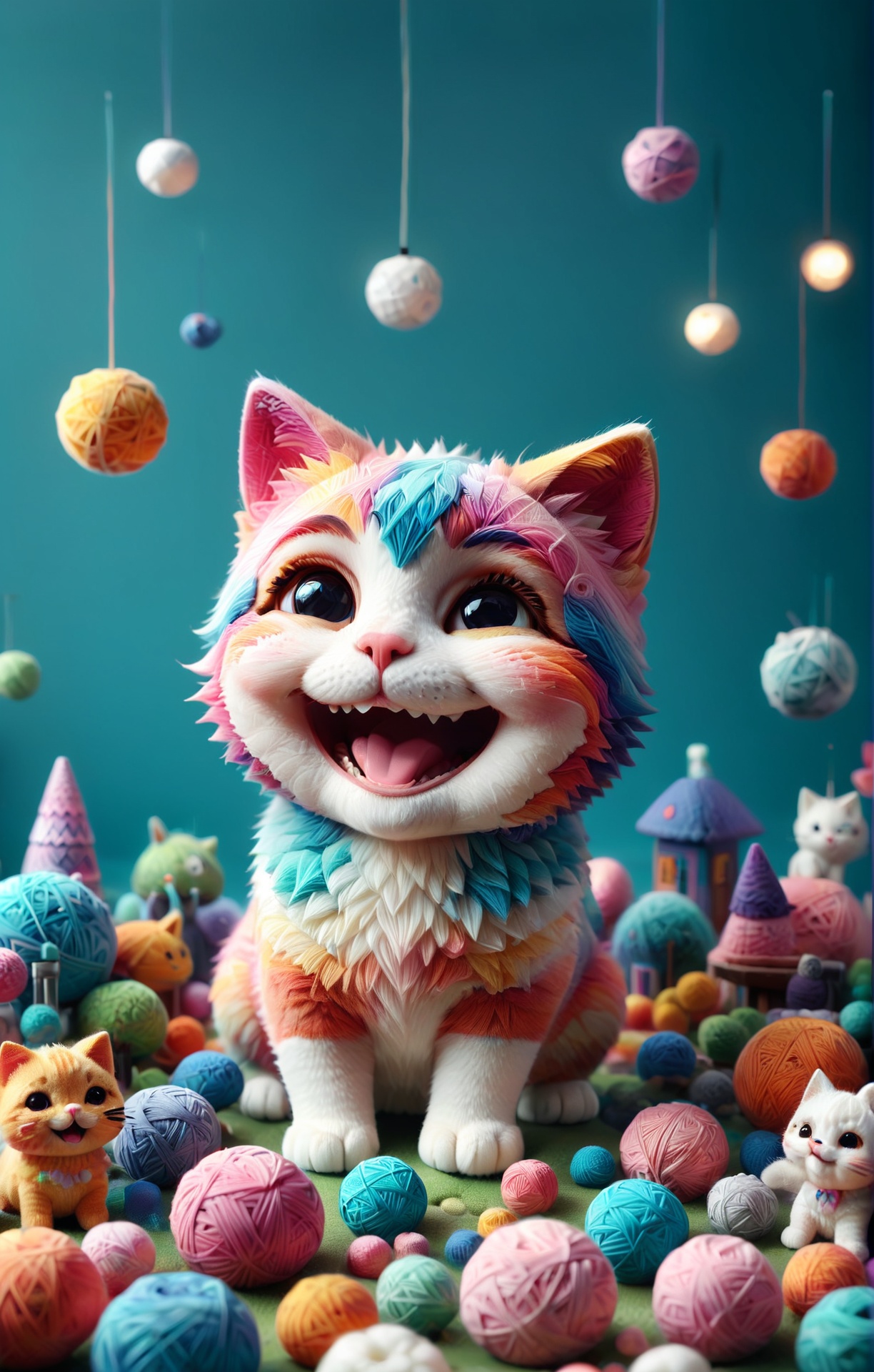 3d isometric, blender render, soft colorful-hued colors, 3d isometric, soft colorful-hued colors, yrnwrld:2, a tiny and cute cat laughing <lora:Yarnworld-000017:1.0>, two tone lighting, abstract geometric gradients, geometric shapes, simple background Two tone lighting, abstract geometric gradients, geometric shapes, simple background