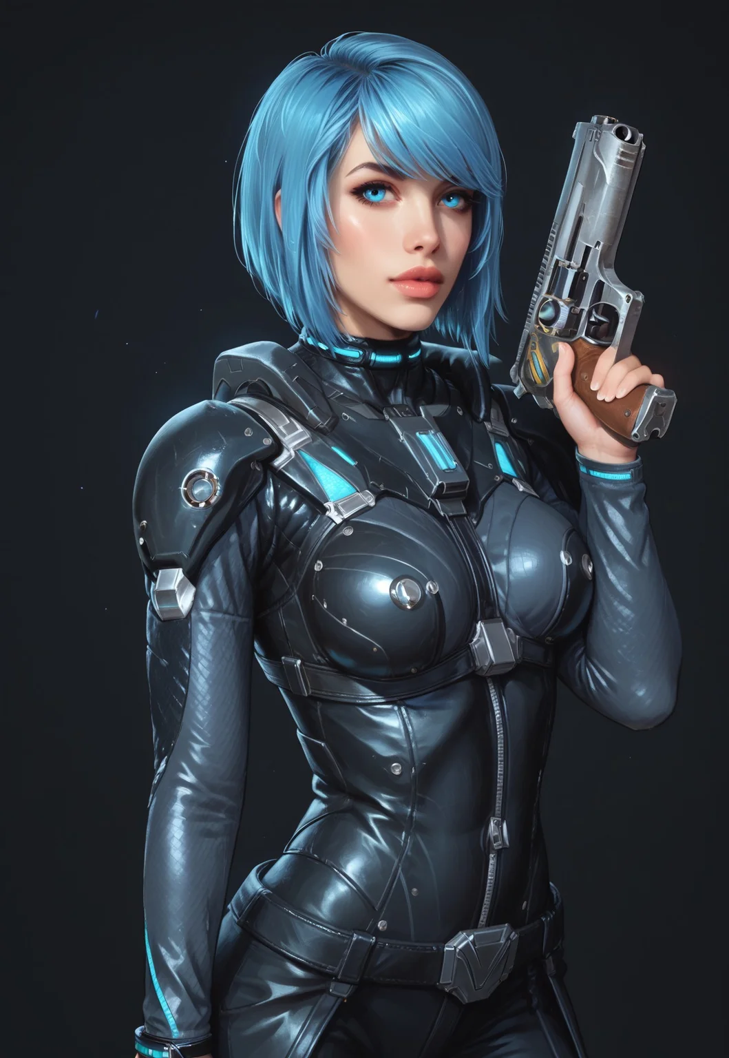 safe_pos, core_9, score_8_up, score_8, semi realistic, ultra detailed, 8k, high quality, hi res, high quality, detailed eyes, perfecteyes, detailed face, 1girl, (1girl:1.2), Nyx from Quake Champions, futuristic assassin outfit, (((pistol in hand))), pale skin, ((glowing bobcut blue hair, side bangs)), realistic, cinematic angle, cinematic lighting, athletic body, intense face, glowing blue eyes, stealthy pose
BREAK
infiltrating a high-tech corporate facility at night
BREAK
source_sci_fi_art, rating_explicit, expressive, half body, front view, dynamic pose
BREAK
detailed beautiful background, futuristic architecture, neon lights, advanced security systems, holographic displays, dark shadows, tense atmosphere
(((full clothed)))