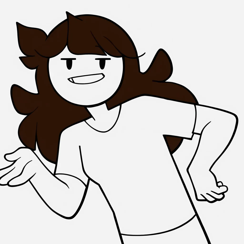 score_9,score_8_up,score_7_up,score_6_up, monochrome, flat color, <lora:Jaiden_Pony-000011:1> , jaiden, 1girl, long hair, bangs, brown hair, white shirt, short sleeves, blunt bangs, solid oval eyes, no nose, looking at viewer, smile, white skin,