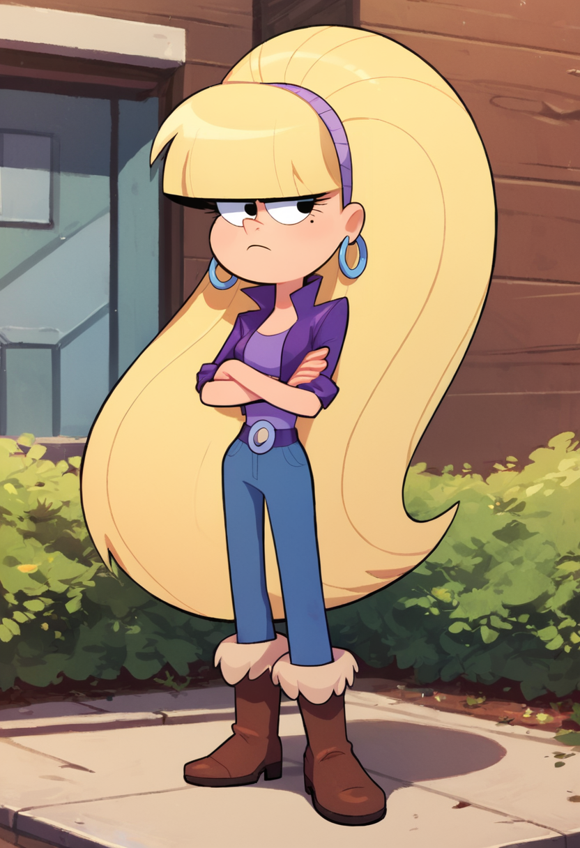 masterpiece,best quality, highly detailed, score_9, score_8_up, score_7_up, score_6_up,<lora:xl_more_art-full_v1:0.8>,
BREAK
 <lora:pacificaXL:0.8>pacifica, 1girl, solo, blonde hair, long hair, jewelry, earrings, crossed arms, boots, very long hair, hoop earrings, frown, ponytail