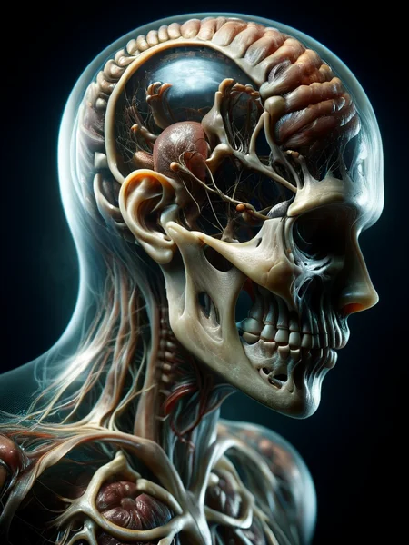 schizophrenia as an animal, hyperrealistic, , foreshortening, by Stefan Gesell <lora:tranzp-sdxl:1> tranzp, visible organs, visible bones