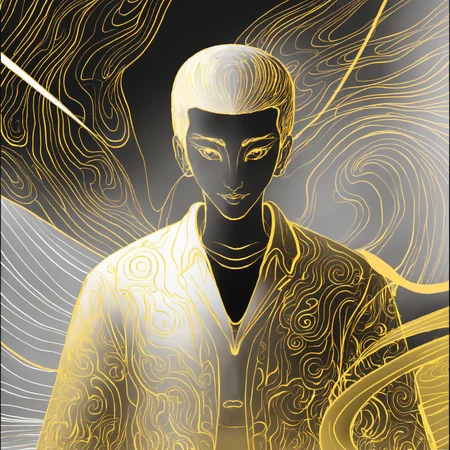 a man,<lora:eastern_mythology_xl:0.8>,golden line,mix,