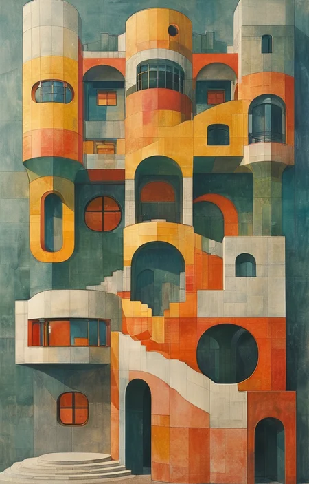 masterpiece,best quality,<lora:tbh312-sdxl:0.9>,illustration,designed by Adolf Loos Postmodern corporate headquarters with playful, colorful elements reminiscent of Michael Graves
